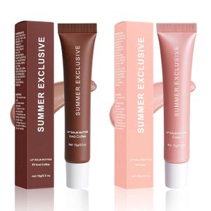 Summer Butter Lip Balm, Hydrating Plumping Clear Serum, Natural Glow Non-Sticky Transfer-Proof, Nourishing for Dry Lips, Women-Focused Lip Care with Shea Butter (#Iced Coffee & Cake, 2Pcs), 15g