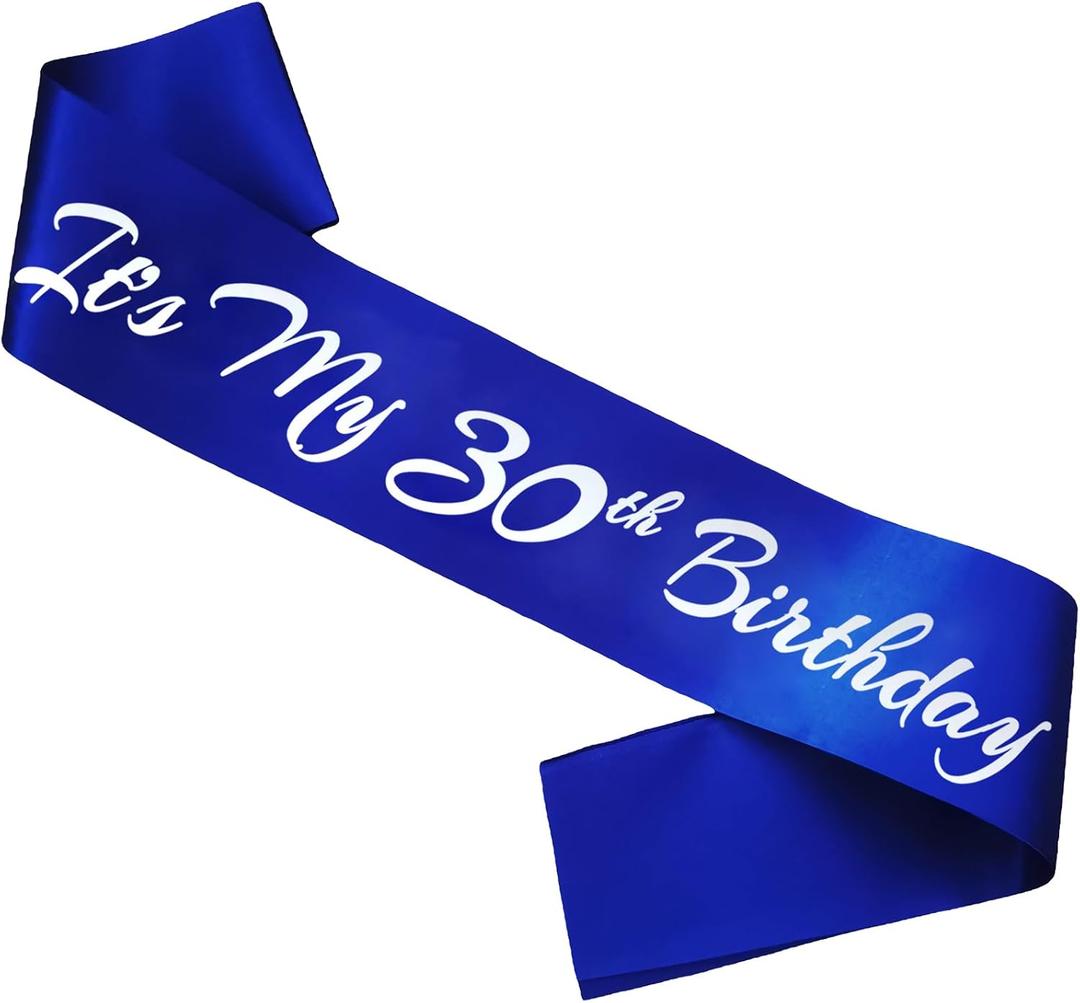 3 x It's My 30th Birthday Sash, Royal Blue Birthday Sash for 30th Bday Party Supplies, Gifts for Women or Men Bday Party Favors