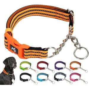 Orange Martingale Dog Collar for Medium Large XL Breeds, Dog Collar Soft Nylon No Pull Dog Collars for Medium Dogs,Medium