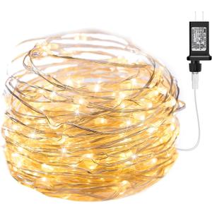 Minetom Fairy Lights Plug in, 33Ft 100 LEDs Waterproof Silver Wire Firefly Lights, Adaptor Included, Starry String Lights for Wedding Indoor Outdoor Christmas Patio Garden Decoration, Warm White