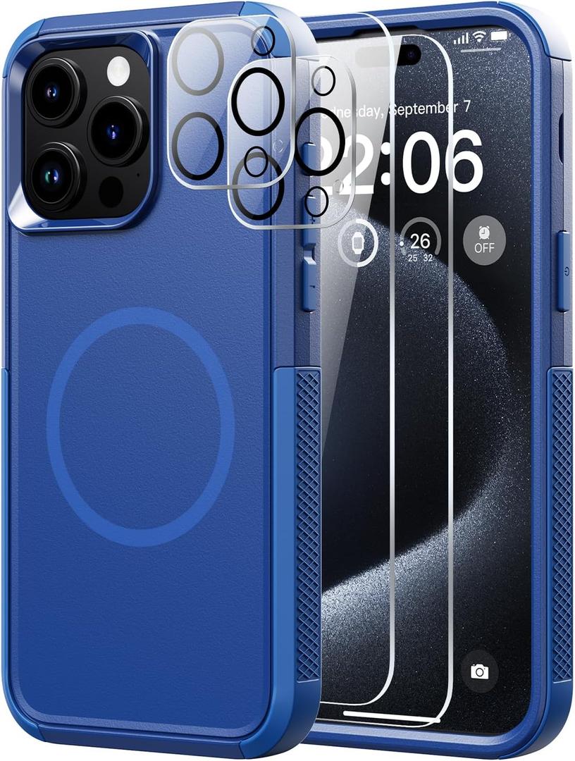 Diverbox for iPhone 15 pro case - [Compatible with MagSafe] [with Screen Protector ] [Shockproof] [Dropproof] Heavy Duty Protection Phone Case for iPhone 15 pro (Blue)