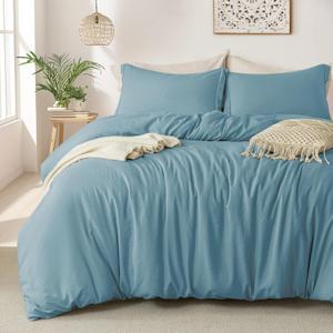 MILDLY Super Soft Duvet Cover - 100% Washed Microfiber Grayish Blue Comforter Cover Set 3 Pieces with Zipper Closure & Corner Ties (No Comforter) (Queen(90"x90"))