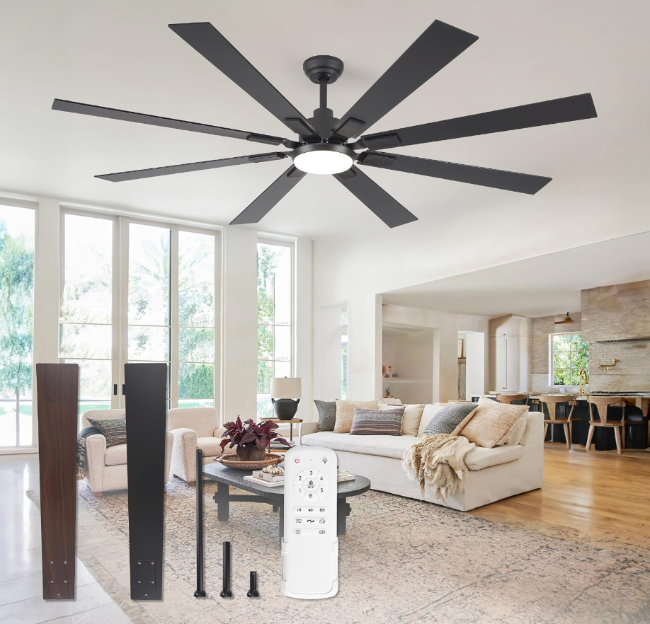 VIVOHOME 72 inch Ceiling Fans with Lights, Flush Mount Large Ceiling Fan with Remote Outdoor Indoor, for Living Room, Bedroom, Patios, 6+1 Speeds Reversible, 3CCT, Dimmable, Timer, Black 