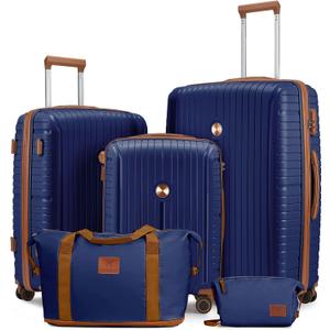 Joyway Luggage Sets 5 Piece PP Hardshell Carry on Suitcase, Travel Lightweight Carry-on with Double Spinner Wheels and TSA Lock, Blue