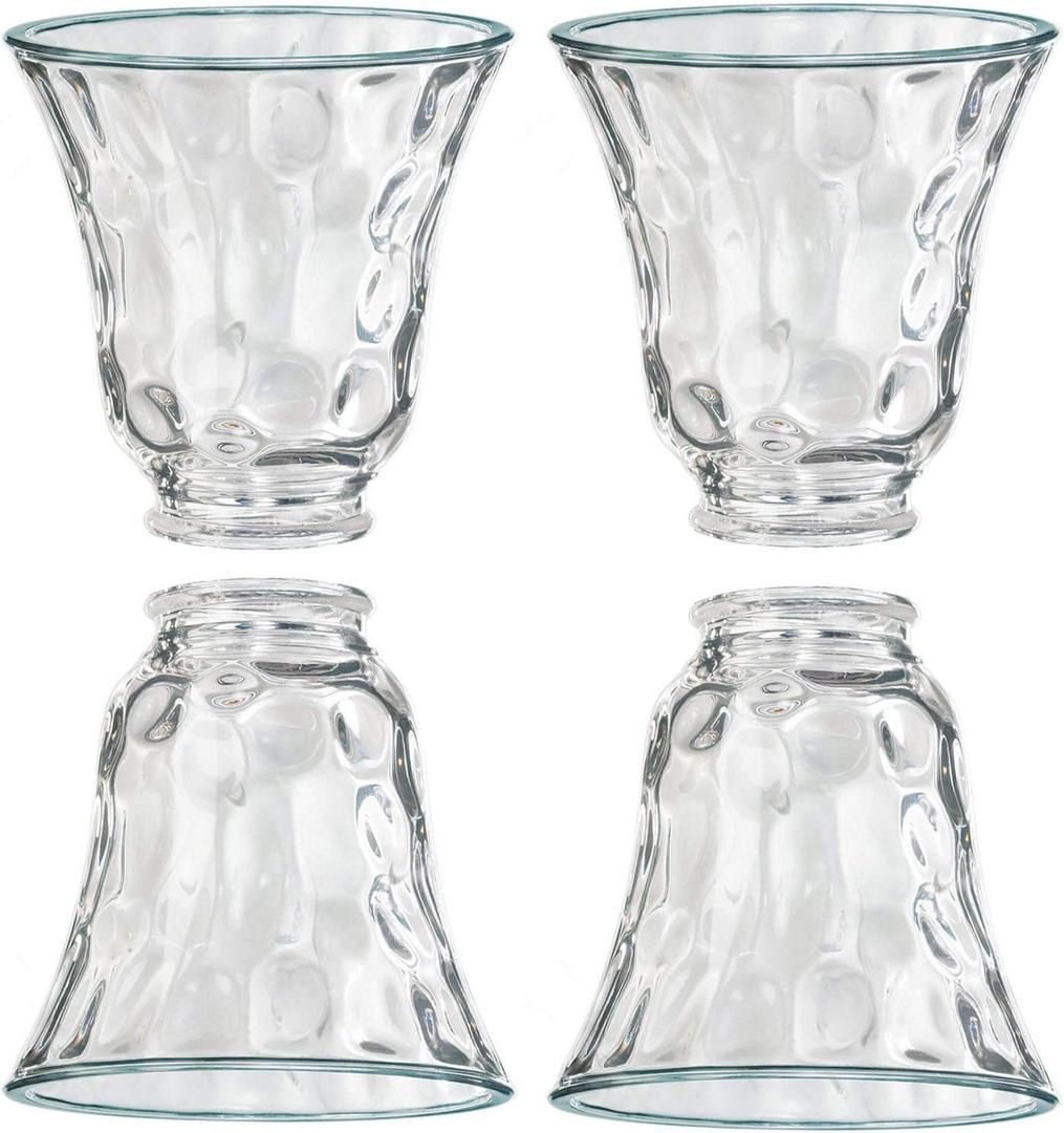 4 Pack Clear Hammered Glass Shade, Bell Shaped Light Fixture Replacement Globe or Cover with 2-1/8-Inch Fitter for Ceiling Fan Light Chandelier Wall Sconce, G0014