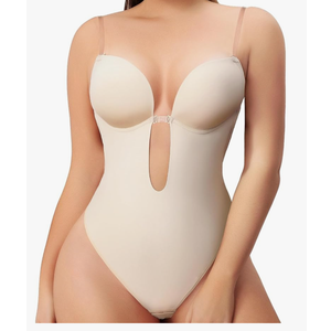 Thong Shapewear for Women Tummy Control Adjustable Seamless Invisible Bra Slim Body Shaper Bodyuit Built-in Support Zone One-Piece Garment, Size Large