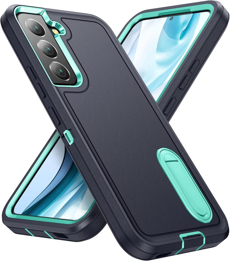 BaHaHoues for Samsung Galaxy S22 Case with Built in Kickstand,Shockproof/Dustproof/Drop Proof Military Grade Protective Cover for Galaxy S22 5G 6.1 inch (Dark Blue/Aqua Blue)