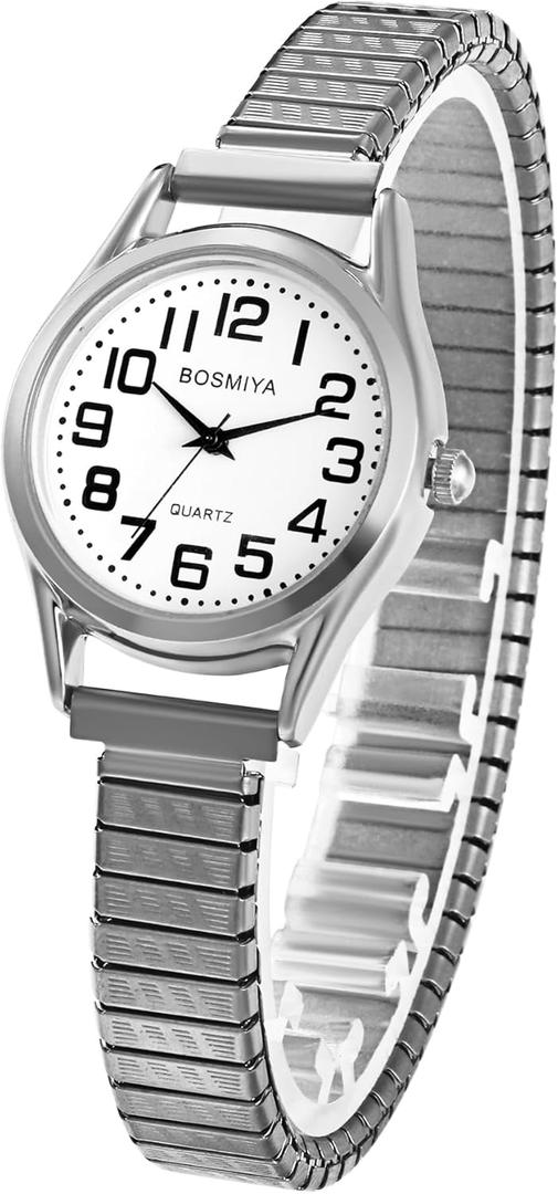 Aroncent Stretch Band Wrist Watch: Easy Reader Ultra Thin Large Face Expansion Band - Analog Quartz Wristwatch for Men and Women 6.29"-7.87"
