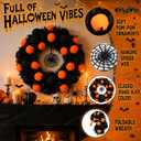 Grooy Halloween Wreath, Orange Pom Spider Web Decor for Front Door