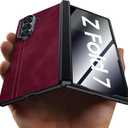 for Samsung Galaxy Z Fold 7 Case with Privacy Screen Protector & Hinge Protection, Wireless Charging, Ultra Thin Stylish Leather Matte PC Durable Shockproof Cover Phone Case for Fold 7-Red