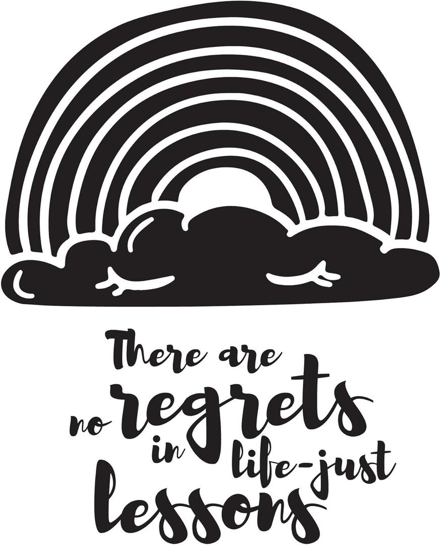 Girls No Regrets in Life Just Lessons Uplifting Quote Wall Decal Decoration Cute Rainbow Boho Design Beautiful Clouds Lasts Years and Easily Removable - Size: 24 in(W) x 30 in(H)