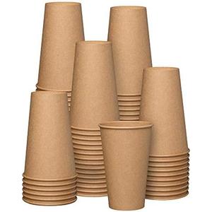 GUSTO [100 Count Kraft Disposable Paper Cups, Hot Coffee Cups Brown Unbleached - Eco-Friendly Cups (16 oz. - Kraft)