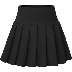 NUMYEAN Girls School Uniform Skirts with Built-in Shorts & Pockets, Cotton Pleated Tennis Skorts for Toddler Girl 11-12Y Black