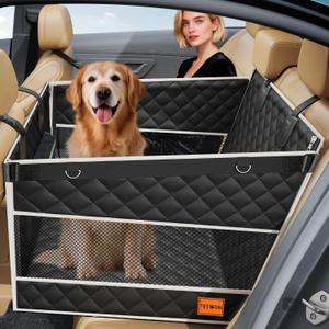 PETICON Dog Car Seat for Large Medium Dogs, One-Piece Hard Bottom Back Seat Extender for Dogs with 2 Mesh Windows, Waterproof Pet Carseat with Storage Pocket for Cars, SUVs and Trucks 