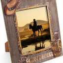OKSQW 8 x 10 Rustic Wood Picture Frame with Cowboy Design, Solid Wooden Photo Frame with High Definition Glass, Cool Handicrafts Tabletop or Wall Mounting Great for Display for Farmhouse Home Decor