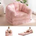 MAXYOYO Folding Sofa Bed, 2 in 1 Convertible Sofa to Lounger Comfy Single Bean Bag Chair for Adults, Floor Sleeper Couch with Handle, Faux Fur Couch Bed for Living Room Bedroom, Pink