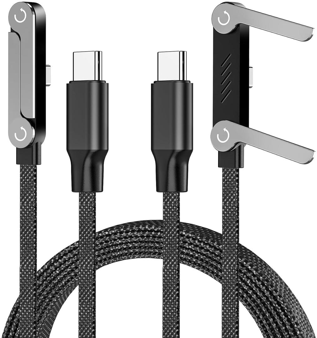 240W USB C to USB C Cable 2-Pack 5FT with Desktop Stand, 90 Degree Right Angle Braided Fast Charging Type C Cord for iPhone 17/16/15, MacBook Pro/Air M4, Galaxy S25/S24, iPad Pro, Switch