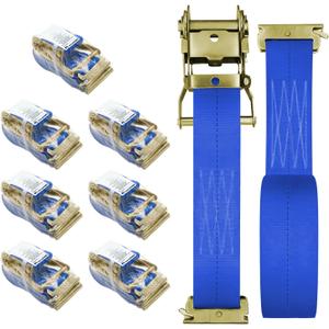 8Pack E-Track Straps Ratchet Etrack Strap Box Truck Strap Tie Down Heavy Duty 2" x15' 4400lbs Breaking Load, 2200 Working Load E-Track Accessories Blue