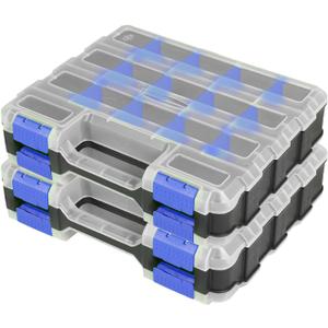 Small Parts Organizer Box Storage Case Tools Box Organizer Double Side 34 Compartments Hardware Organizers with Removable Plastic Dividers for Screws Nuts Nails Bolts, 2 Pack (Blue)