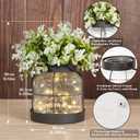 Dnnnii Vintage Glass Farmhouse Vase - Handmade Rustic Lantern Planter with Bonus Artificial Flowers & LED Lights (Home Decor Centerpiece), Farmhouse Wedding/Easter Decor, Housewarming Gift