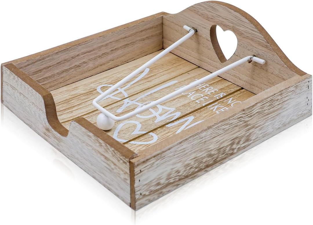 Wooden Napkin Holder with Weighted Arms - Rustic Square Flat Paper Towel Holder for Kitchen Countertop, Bathroom & Outdoor Use - Brown