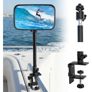 Outus Pontoon Boat Rear View Mirror with Telescoping Pole 10" x 6.3" 360° Adjustable Marine Rearview Mirror Telescopic Pole 21.5-31.5 Inch for Pontoon, Ski Boat Marine Water Skiing Accessories