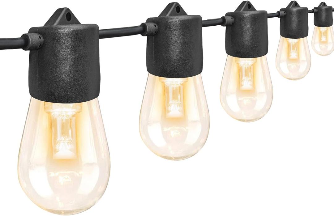 GANA 12V Low Voltage & Safe LED Outdoor String Lights,48FT 15 Shatterproof Bulbs, 2200K Warm White Pergola Lights for Your House's, Garden, Fence, Porch,Balcony,and Bistro (48FT-96CRI Style-Commercial Wire)