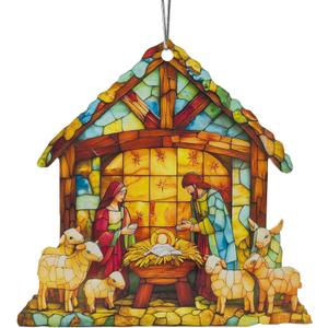 2 x Nativity Scene Ornament, Religious Gifts for Women Christian, Men, Unique Catholic Gifts for Christmas, Christmas Xmas Tree Decor, Stocking Stuffers for Women, Kids, Men (Flat)