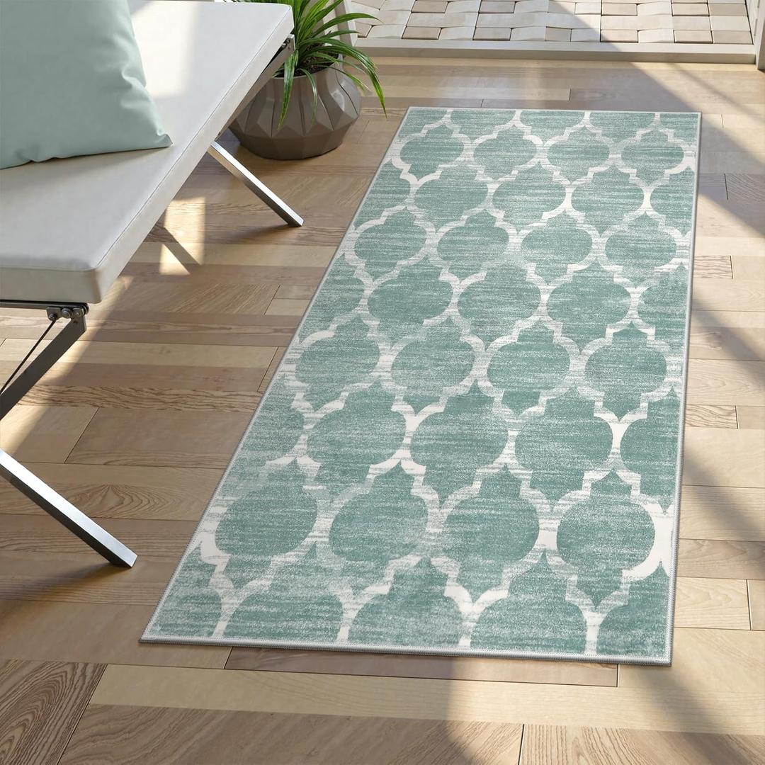 Lahome Moroccan Washable Kitchen Rugs- 2x4 Green Kitchen Mat Non-Slip Soft Bathroom Runner Throw Low-Pile Small Laundry Room Mat, Sage Print Distressed Floor Carpet Runners for Entryway Bedroom