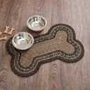 VHC Brands Espresso Indoor/Outdoor Pet Food Mat for Dogs Cats Kitchen Medium Bone Rug 15x23