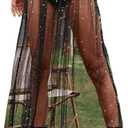 Rave Outfits for Women 2 in 1 Sheer Skirt Festival Clubwear Mesh High Waist Print A Line Maxi Skirt (Medium)