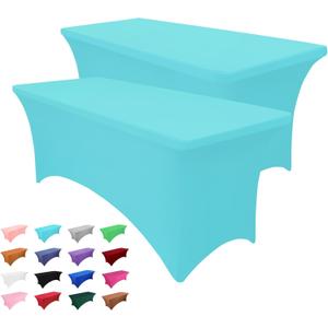 2 Pcs 6FT Table Cloth for Rectangle Table - Light Blue Tablecloth Rectangular Stretch Spandex Coverage for Birthday Cocktail Wedding Spring Party (70" x 30"-2 pack)