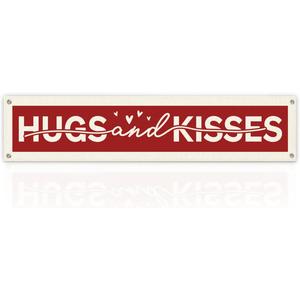 5 x Valentines Day Home Decor Banner, Hugs and Kisses Romantic Quote Sign, Red Hanging Wall Door Decoration for Bedroom Living Room, Sweet Valentine Decorations Gift, 48x9 Inches