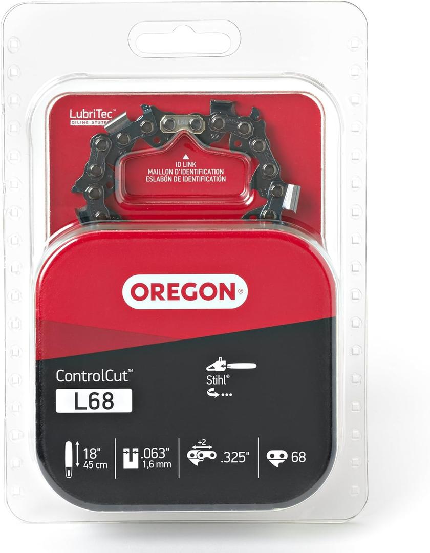 Oregon L68 ControlCut Chainsaw Chain for 18-Inch Bar, 68 Drive Links, .325" Pitch, .063" Gauge, Fits Several Stihl Models (22BPX068G),Grey (L68/22BPX (Micro Chisel version))