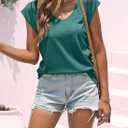 Womens Cap Sleeve T Shirts V Neck Casual Tops Oversized T-Shirt Summer Trendy Lightweight Loose Fit Basic Tees (M)