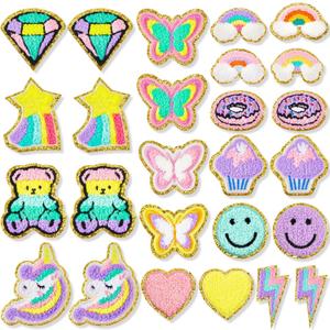 Jutom 28 Pcs Iron On Patches Colorful Sew Iron on Patch Chenille Embroidered Applique for Clothing Fabric Jackets Jeans Repair Decor Craft (Unicorn Styles)