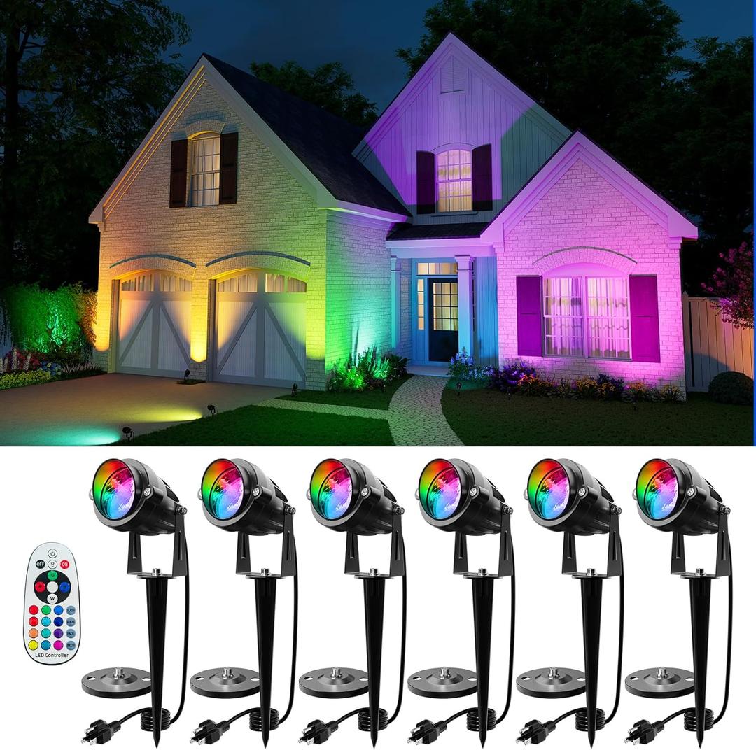 6 Pack Color Change Spotlights for Decor Lighting 120V Remote Waterproof Plug-in Multicolor Landscape Spot Light Uplight for Yard Decoration, Tree, Bush, Status, Indoor Plant, Picture & Painting