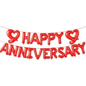 KatchOn, Big Red Happy Anniversary Balloons Letters - 18 Inch | Happy Anniversary Banner sign for Happy Anniversary Decorations | Red Heart Foil Balloons for Anniversary Party Decor