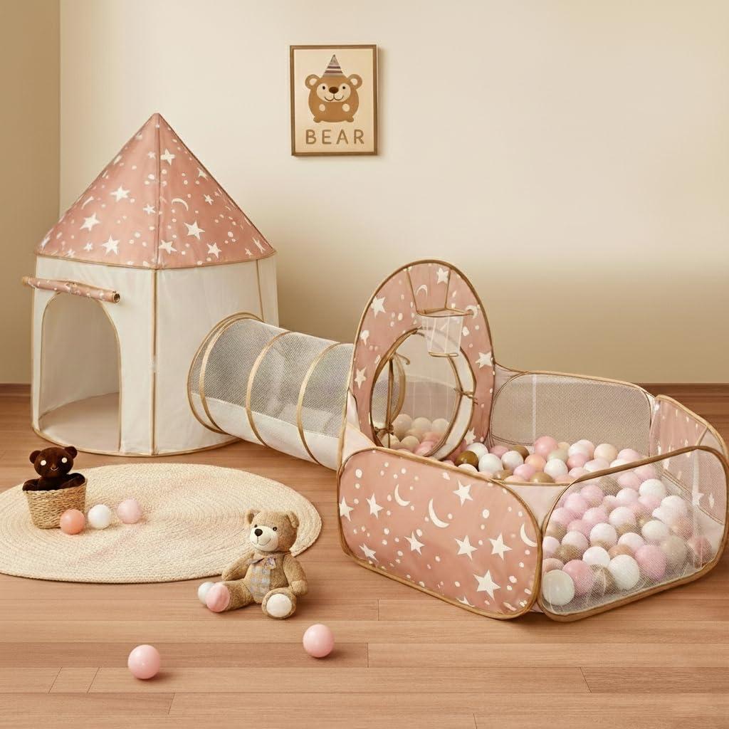3 in 1 Kids Play Tent with Tunnel, Pop Up Play Tent with Ball Pits for Toddlers and Playhouse Kids Indoor & Outdoor, Perfect Kids Gifts