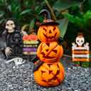 Halloween Pumpkin Decorations Unique 3 Tiers Stacked Jack-O-Lantern Solar Outdoor Pumpkin Lights Halloween Decor for Porch Garden Yard Lawn,3 Tiers Pumpkin