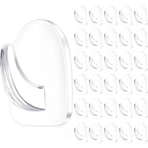 Queekay 30 Pieces Clear Adhesive Wall Hooks for Hanging, Transparent Reusable Seamless Hooks Small Acrylic Sticky Hangers with Non Marking Sticker for Kitchen Bathroom Bedroom Office