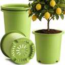 4-Pack 16 inch Large Deep Planters for Outdoor Plants -Light Green | Plastic Plant Pots with Drainage Holes & Elevated Base for Root Aeration, 10-Gallon Heavy-Duty Garden Flower Pots, 16"W 15"H