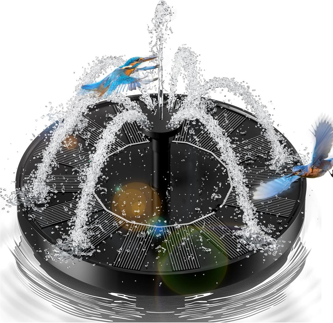 2.5W Solar Bird Bath Fountains Upgraded Solar Pond Fountain with 6 Nozzles,Solar Fountain for Bird Bath, Pond, Garden Decor (Black)