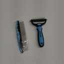 Pet Grooming Combo - Blue Deshedding Brush with Metal Comb for Detangling and Dematting Long, Matted Fur on Cats and Dogs