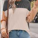 Ivicoer Womens Color Block Pullover Shirts Ribbed Long Sleeve Tops Fall Casual Loose Sweatshirts Fashion (XL)