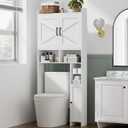 Homhedy Over The Toilet Storage Cabinet with 2 Barn Door and Toilet Paper Holder Stand, FreeStanding Toilet Shelf Space Saver, for Bathroom, Restroom, Laundry, White, 7.8"D x 30.7"W x 65.4"H