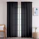 OWENIE Crushed Voile Black Sheer Curtains 96 Inches Long 2 Panles Set for Living Room/Bedroom, Rod Pocket Elegant Crinkled Light Filtering Semi Sheer Drapes, 2 Pieces Total 84" Wide, Set of 2