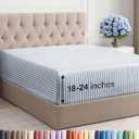 Extra Deep Queen Fitted Sheet - Hotel Luxury Single Fitted Sheet Only - Easily Fits 18 inch to 24 inch Mattress - Ultra Soft, Wrinkle Free with Extra Deep Pockets - Breathable & Comfy - Blue Stripes