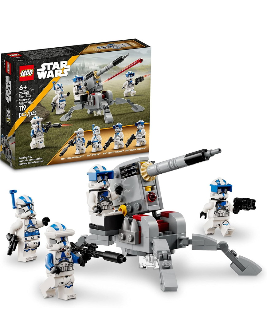 LEGO Star Wars 501st Clone Troopers Battle Pack Toy Set, Buildable AV-7 Anti Vehicle Cannon, with 4 Clone Trooper Minifigures, Portable Travel Toy, Great Birthday Gift for Kids Ages 6 and Up, 75345