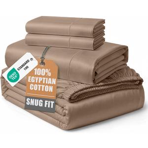 LANE LINEN 100% Egyptian Cotton King Sheet Set  Naturally Cooling & Breathable Sateen 4 Piece King Sheets, Authentic Long-Staple Cotton for Lasting Softness, Snug Fit 15" Deep Pocket Fitted - Taupe